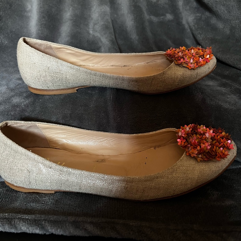 Women's Tan Flats with Colorful Sequin Accents - Picture 3 of 6